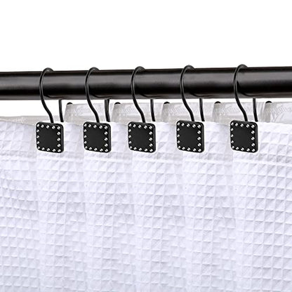 Shower Hooks - Double Shower Curtain Rings for Bathroom - Rust Resistant Shower Curtain Hooks for Shower Curtain or Liner - Shower Curtain Rings with Crystal Design - Set of 12, Matte Black - color: Black