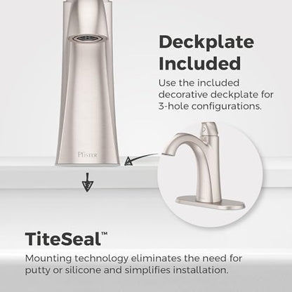 Pfister Willa Single Handle Bathroom Sink Faucet 1 Hole NSF Certified Spot Defense Brushed Nickel Finish with Push & Seal Drain WaterSense Compliant Vanity Faucet LF042MALGS - color: Spot Defense Brushed Nickel, size: 1 Pack