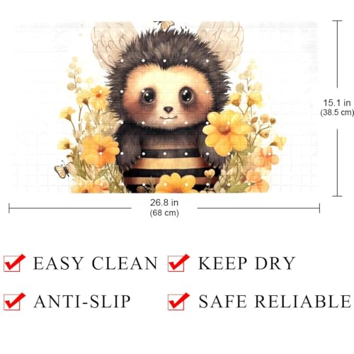 Shower Mat Non-Slip Bathtub Mats with Suction Cups and Drain Holes, Cute Bee Florals Design, Easy to Clean for Bathroom, 26.8x15.1In - color: Multi 3