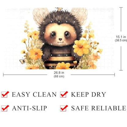 Shower Mat Non-Slip Bathtub Mats with Suction Cups and Drain Holes, Cute Bee Florals Design, Easy to Clean for Bathroom, 26.8x15.1In - color: Multi 3
