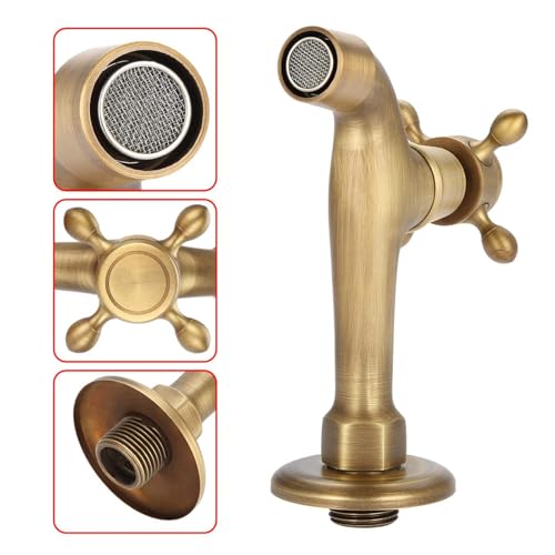 European Wall Mounted Vintage G1/2" Solid Brass Faucet Single Cold Water Tape for Kitchen Sink Mop Pool(L)