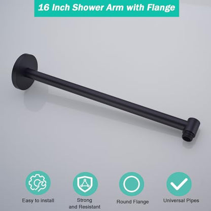 Shower Arm,16 Inch Rain Shower Head Extension Extender, With Flange and Teflon Tape, Made of Thicken Stainless Steel for Bathroom Rainfall Shower,Matte Black,SE-91088-16MB - color: Matte Black(91088)