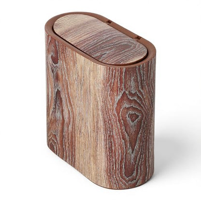 WLLHYF Bathroom Trash Can with Pop-Up Lid Lids Small Garbage Bin Plastic Marble Wood Pattern Trashcans Removable Liner Bucket Wastebasket Modern Narrow Waste Basket for Home Kitchen Bedroom Office