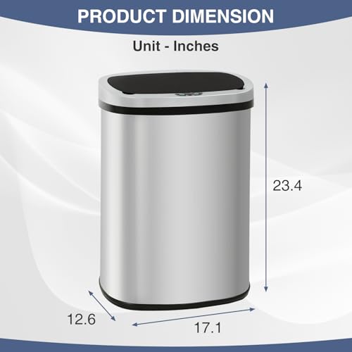 PayLessHere | 13 Gallon Stainless Steel Trash Can | Steel | Pack of 1 | Automatic Touchless Lid with Motion Sensor | Kitchen Garbage Can with Waterproof Design | for Home, Office, Bathroom - color: Stainless Steel