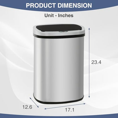 PayLessHere | 13 Gallon Stainless Steel Trash Can | Steel | Pack of 1 | Automatic Touchless Lid with Motion Sensor | Kitchen Garbage Can with Waterproof Design | for Home, Office, Bathroom - color: Stainless Steel