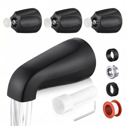 Bathtub Faucet and Shower Knobs Replacement,Easy to Install Tub Spout Set for 1/2" Copper Pipe,1/2" IPS and 3/4" IPS with Install Tool (Matte Black) - color: Matte Black