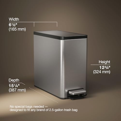Kohler K-20957-ST 2.5 Gallon Slim Step Trash Can, Stainless Steel - color: Stainless Steel, size: 2.5 Gallon - Step Can