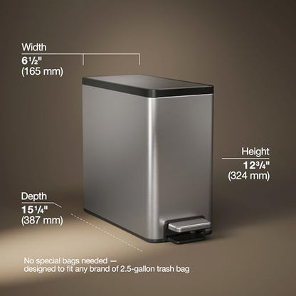 Kohler K-20957-ST 2.5 Gallon Slim Step Trash Can, Stainless Steel - color: Stainless Steel, size: 2.5 Gallon - Step Can