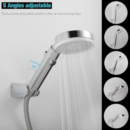 Hand held Shower Head Holder- 5 Angles Adjustable - Screw Mount for Permanent Fixture -Bathroom Wall Mount Shower Wand Holder - (Polished Chrome)