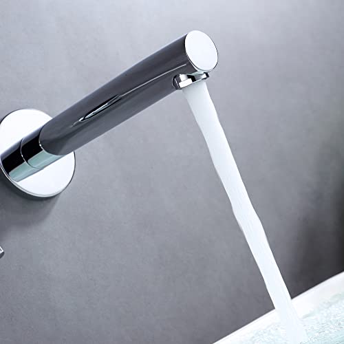 SUMERAIN Wall Mount Bathroom Faucet in Chrome Single Left-Handed Handle | Modern Design, 2 Holes, Includes Rough-in Valve - color: Chrome, size: Left-Handed