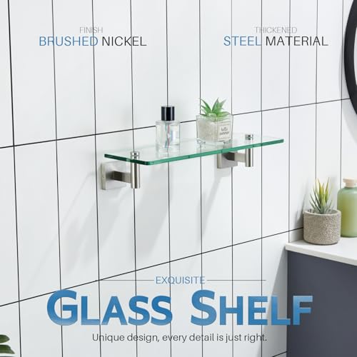 KOKOSIRI Floating Shelf Bathroom Wall Mount Shelves 16-Inch for Bedroom Living Room Kitchen Hanging Rack Brushed Stainless Steel 2 Pack B1105BR-L16-P2 - color: Brushed Nickel, size: 16-Inch(2 Pack)