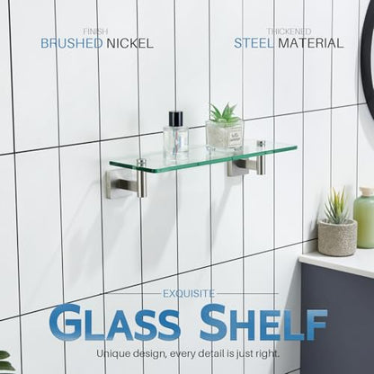 KOKOSIRI Floating Shelf Bathroom Wall Mount Shelves 16-Inch for Bedroom Living Room Kitchen Hanging Rack Brushed Stainless Steel 2 Pack B1105BR-L16-P2 - color: Brushed Nickel, size: 16-Inch(2 Pack)