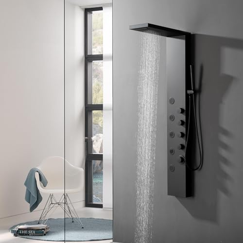 Shower Panel Tower System with Rainfall Shower Head | 5 Body Jets and Handheld Shower Head Modern Massage Shower System Matte Black by Homevacious - color: Matte Black, style: Standard Shower Panel