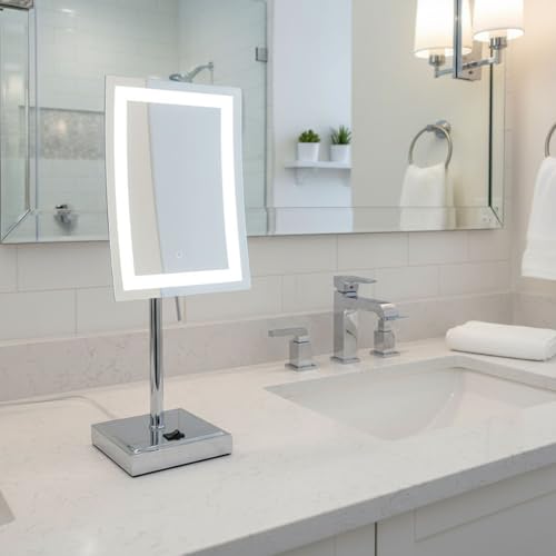 JERDON Lighted Makeup Mirror with 5X Magnification - Chrome - JRT910CL | 6.5" x 9" Rectangular Frame, LED Lighting, 17" Tall - color: Chrome