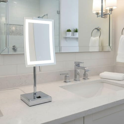 JERDON Lighted Makeup Mirror with 5X Magnification - Chrome - JRT910CL | 6.5" x 9" Rectangular Frame, LED Lighting, 17" Tall - color: Chrome