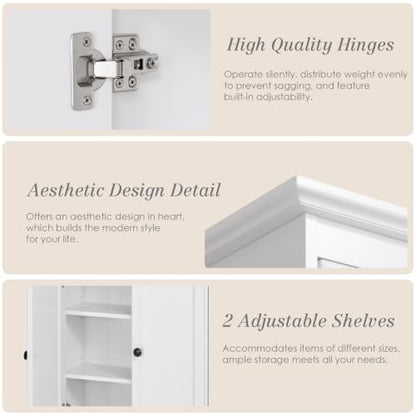 Spirich Bathroom Wall Cabinet, White Medicine Cabinet with 2 Doors | 2 Adjustable Shelves, Recessed Doors & Black Knobs, Compact Wall Storage for Bathroom, Kitchen & Laundry Room - size: 2 Doors