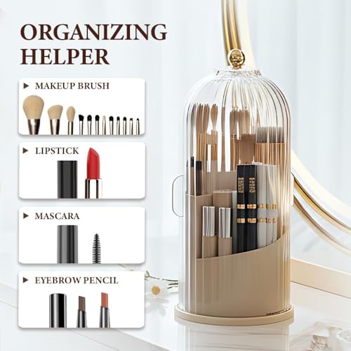 Concealed Toothbrush Holder, Makeup Brush Holder Organizer with Lid 360 Rotating Clear Dustproof for Dresser Tabletop Bathroom Countertop (Milky White) - color: Milky White