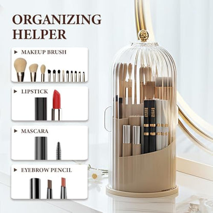 Concealed Toothbrush Holder, Makeup Brush Holder Organizer with Lid 360 Rotating Clear Dustproof for Dresser Tabletop Bathroom Countertop (Milky White) - color: Milky White