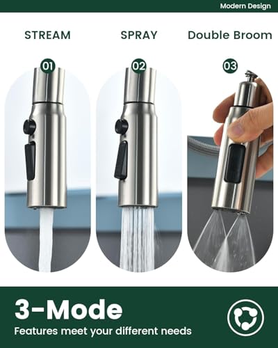 APPASO 4 Hole Widespread Kitchen Faucet with Separate Handle Brushed Nickel | 2 Handle Kitchen Sink Faucet with Pull Down Sprayer and Soap Dispenser, Square Spout Stainless Steel for 3 & 4 Holes Sink - color: 3-Brushed Nickel