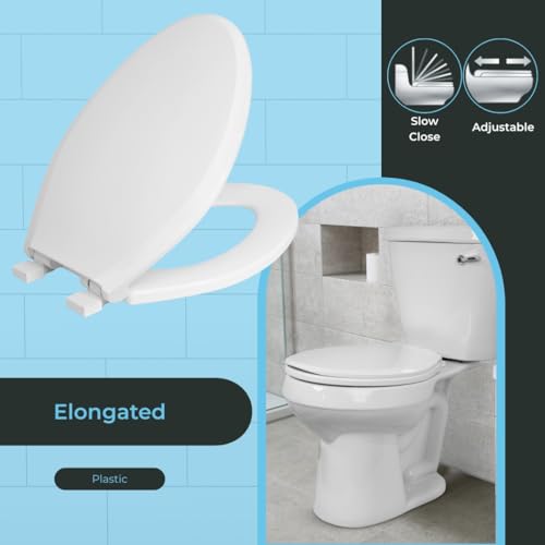 Centoco Elongated Toilet Seat, Slow Close, Residential, White | Plastic, Closed Front, Cover, Made in the USA - color: White, size: Slow Close Elongated