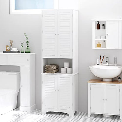 HOMCOM Tall Narrow Bathroom Storage Cabinet with Doors and Shelves, White | Shelf Adjustability, Freestanding, Linen Cabinet - color: White