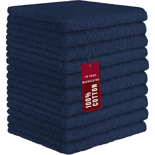 100% Cotton Washcloths 12x12 in, Navy (10 Pack) - color: Navy