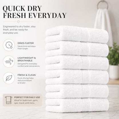 White Hand Towel Pack of 6, 28x16 Inches | Premium 650GSM 100% Ringspun Cotton | Ultra Soft, Thick, Quick-Dry & Highly Absorbent White Hand Towels for Bathroom, Kitchen & Home