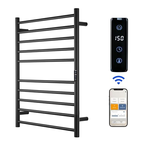 Electric Towel Rack with Voice Control for Alexa & Google Home,TUYA-Wall-Mounted Bathroom Heating Towel Warmer,Stainless Steel Material,31.5x20.08x4.41in,Plug-in,Black,10 Bars - color: Black With Wifi, size: 10 Bar