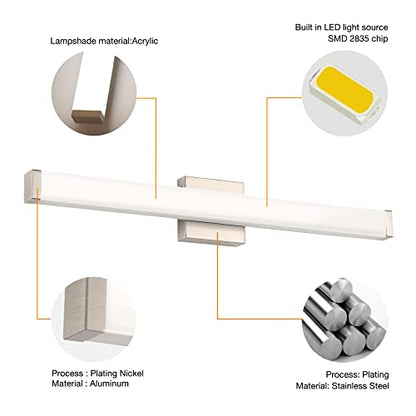 Bathroom Vanity Light Brushed Nickel Square LED 24 inch 14W 4000K Natural White Light Wall Bar Lighting Fixtures Over Mirror (Brushed Nickel, 33.5 inch 5CCTDimmable) - color: Brushed Nickel, size: 33.5 inch 5CCTDimmable