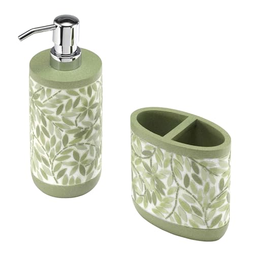 Avanti Linens - Bath Set, 2pc Countertop Accessories, Resin Toothbrush Holder & Lotion Pump (Stratford Collection, Green) - size: 2pc Bath Set