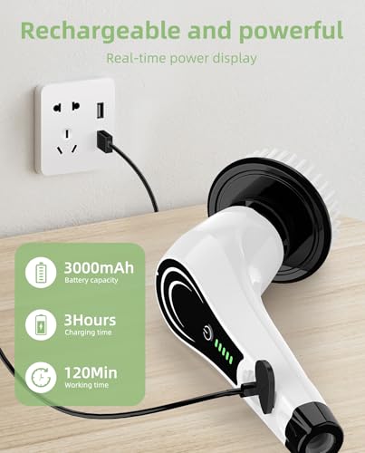 Cordless Electric Spin Scrubber, 8-in-1 Bathroom Cleaner | Bathroom scrubber, LED display, dual speeds, IPX7 waterproof, interchangeable heads for grout, tub, shower, wet-dry vacuum - size: 8heads