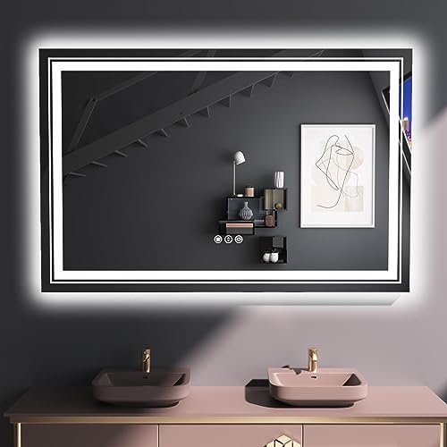 Snowdool 48 x 30 in LED Bathroom Mirror, Front and Backlit, Anti-Fog | Front and Backlit, Stepless Dimming, Anti-Fog, Memory Function