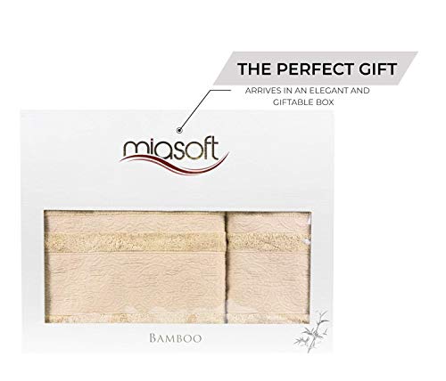 Miasoft Iren 100% Rayon Derived from Bamboo Towel Set - Soft and Washable Turkish Bath Towels for Hands, Face and Hair - Set of 2 in Gift Box - Pastel Brown