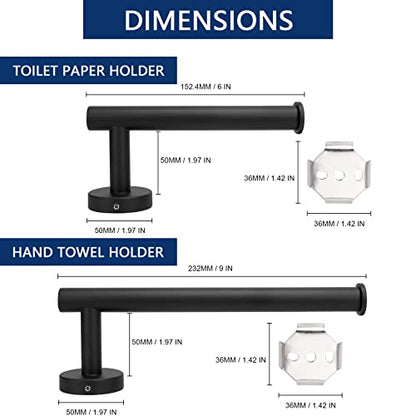 NearMoon Bath Toilet Paper Holder+ Hand Towel Holder, 2 Pieces Bathroom Hardware Set- Premium 304 Stainless Steel Toilet Roll Holder and Towel Rack Wall Mounted for Kitchen (Matte Black) - color: Matte Black