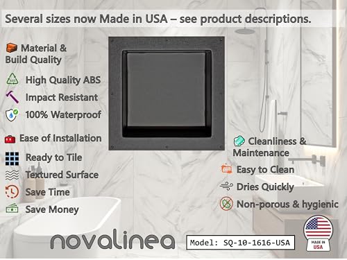 Ready-to-Tile Square Shower Niche – 16" x 16", Single 12" x 12" Shelf, 3.5" Deep – Made in USA - size: 16" x 16" Single Shelf (USA)