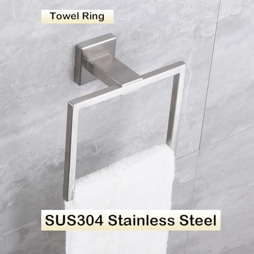 Hand Towel Holder for Bathroom SUS 304 Stainless Steel Towel Ring Heavy Duty Hand Towel Racks Wall Mount Simple Square Towel Hanger, Brushed Finish - color: Brushed