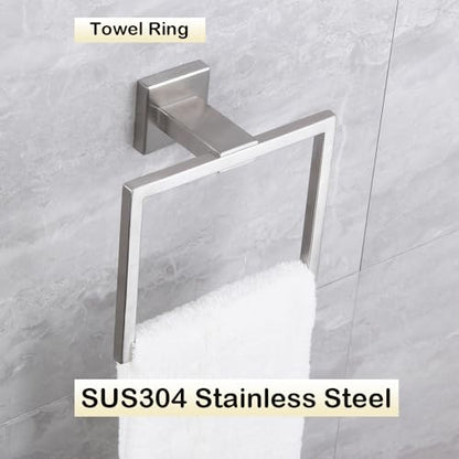 Hand Towel Holder for Bathroom SUS 304 Stainless Steel Towel Ring Heavy Duty Hand Towel Racks Wall Mount Simple Square Towel Hanger, Brushed Finish - color: Brushed