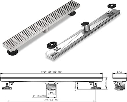 Linear Shower Drain 32 Inch, Professional Brushed SUS-304 Stainless Steel Shower Drain, 51L/Min Fast Drainage Floor Linear Drain, US Standard CUPC Certified, Brushed Silver, SD-109 - color: Brushed Silver, size: 32 Inch