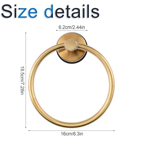 INCREWAY 1Pc Gold Stainless Steel Suction Cup Towel Ring, Wall Mounted Rotating Disc for Air Release No Drill Bathroom Hand Towel Holder Removable Rustproof Hardware for Glass Tile Smooth Surface