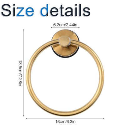 INCREWAY 1Pc Gold Stainless Steel Suction Cup Towel Ring, Wall Mounted Rotating Disc for Air Release No Drill Bathroom Hand Towel Holder Removable Rustproof Hardware for Glass Tile Smooth Surface