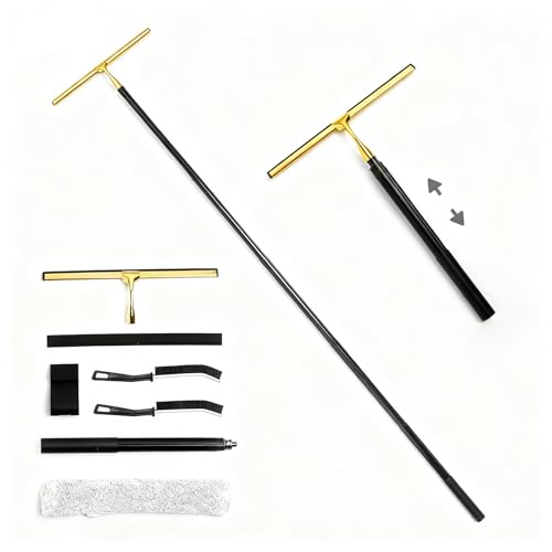 17“- 60" Extendable Long Handle 2-in-1 Window Squeegee Gold | 12.4" Wide Metal Shower Squeegee for Glass Doors, 2-in-1 Squeegee for Home Window Cleaning, Tile Wall, Car - color: Black/Gold