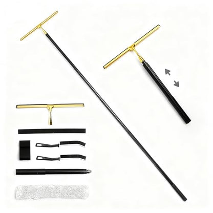 17“- 60" Extendable Long Handle 2-in-1 Window Squeegee Gold | 12.4" Wide Metal Shower Squeegee for Glass Doors, 2-in-1 Squeegee for Home Window Cleaning, Tile Wall, Car - color: Black/Gold