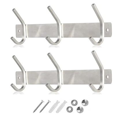 GlazieVault Coat Hooks for Wall - Stainless Steel Coat Hooks (2 Pack) - Heavy Duty Coat Hooks Wall Mounted - Wall Hanger Wall Hooks and Clothes Hooks for Hanging