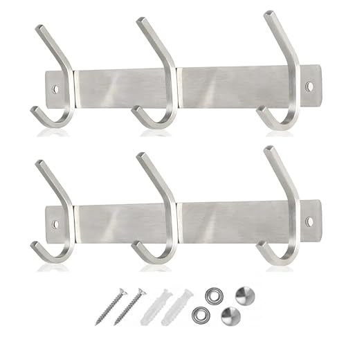 GlazieVault Coat Hooks for Wall - Stainless Steel Coat Hooks (2 Pack) - Heavy Duty Coat Hooks Wall Mounted - Wall Hanger Wall Hooks and Clothes Hooks for Hanging