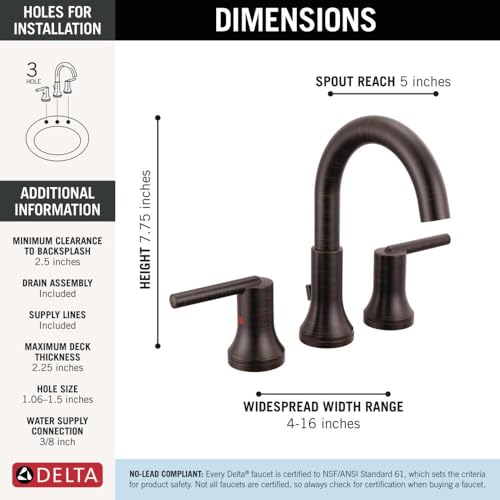 Delta Trinsic Oil Rubbed Bronze Bathroom Faucet 3 Hole, 8 Inch Widespread Bathroom Sink Faucet for Vanity, Metal Push-Pop Drain Assembly, Venetian Bronze 3559-RBMPU-DST - color: Venetian Bronze
