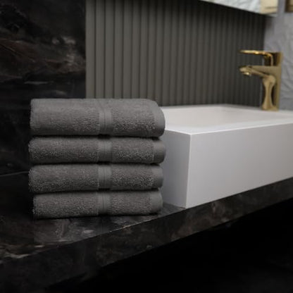 Quick Dry & Absorbent Wash Cloths Set of 4 (12" x 12") Hotel Quality, Versatile as, Washcloths for Your Face, Face Towel Set, Spa Towels, Hand Towels, Soft Wash Cloths -%100 Cotton - Gray - color: Gray