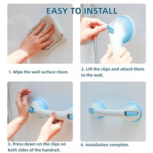 2-Pack 12In Suction Cup Grab Bar for Shower-Heavy Duty Removable Bathroom Safety Handle for Seniors, Elderly, Disabled - No Drill Waterproof Shower Grab Bars Suction-Fits Tile, Glass & More (Black)