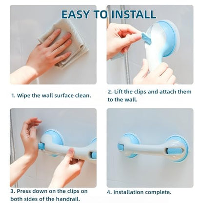 2-Pack 12In Suction Cup Grab Bar for Shower-Heavy Duty Removable Bathroom Safety Handle for Seniors, Elderly, Disabled - No Drill Waterproof Shower Grab Bars Suction-Fits Tile, Glass & More (Black)