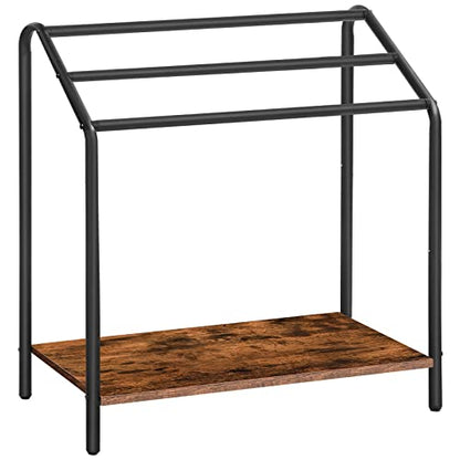 HOOBRO Freestanding Towel-Rack for Bathroom, 3 Tier Blanket Rack for Living Room, 31.5" L x 14.2" W x 33.9" H, Quilt Blanket Ladder Holder, Drying and Display Rack, Rustic Brown and Black BF80LB01 - size: 31.5"L x 14.2"W x 33.9"H