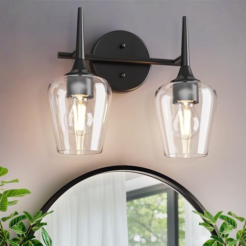 Black Vanity Light 2-Light Modern Farmhouse Bathroom Light Fixture with Wine Glass Shades for 16 Inch Mirror, Decor Wall Sconce for Hallway Bedroom - color: 13 inch_Black_2 lights